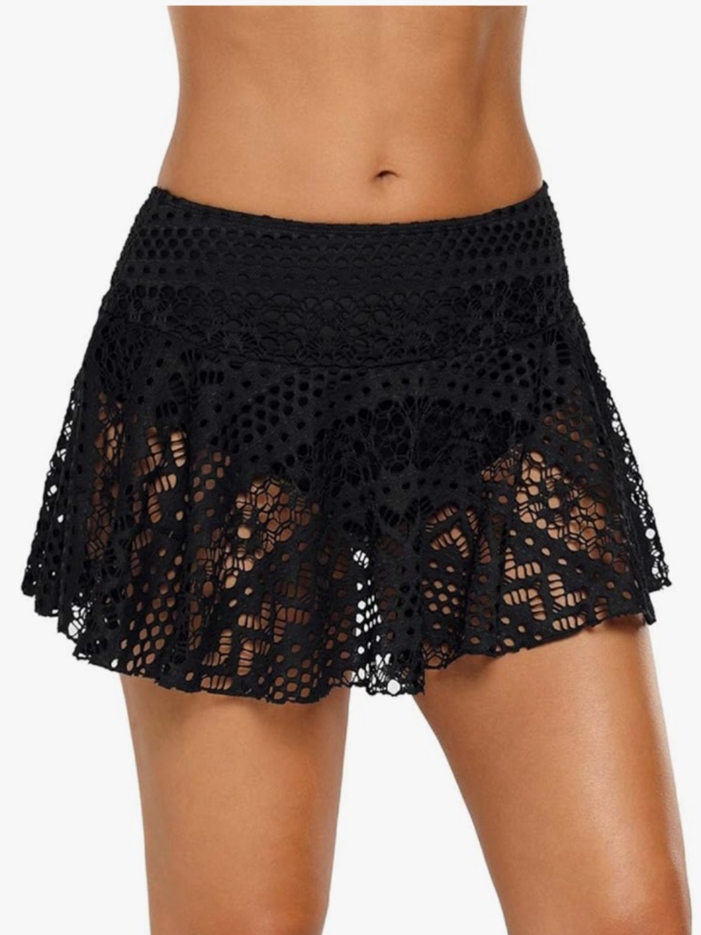 Black crochet swim skirt